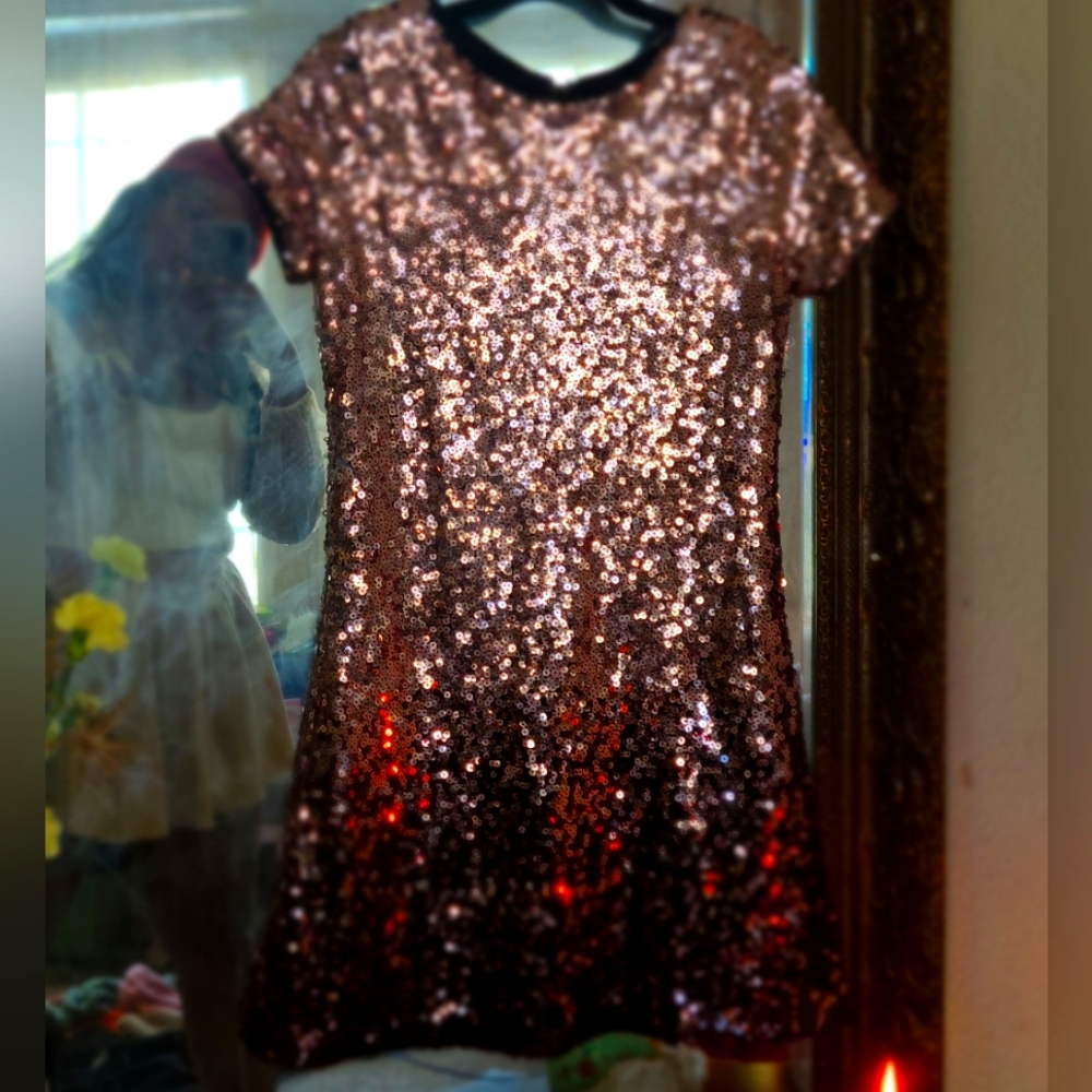 Sequined lined Three Pink Hearts dress